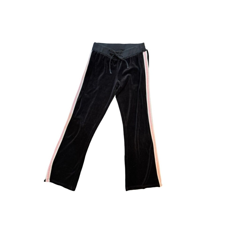 Y2K Rave Black Velour Track Pants with Pink Side Stripes Size Small